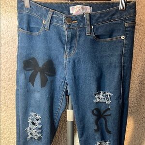 Upcycled Distressed Paintwork Artwork Bow tie design Jeans
